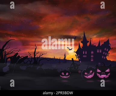 Halloween-Konzept mit glühenden Kürbissen Stock Vektor