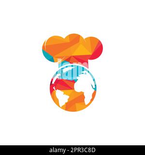 Logo des globalen Küchenchefs. Designvorlage für das Logo des „Cooking Planet Vector“. Stock Vektor