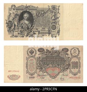 Papiergeld von Zar Russland. Foto von alten Banknoten aus Russland. Stockfoto