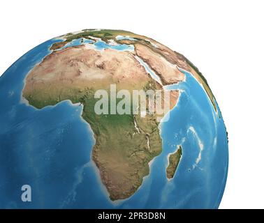 Hochauflösende Satellitenansicht des Planeten Erde, auf Afrika fokussiert - 3D-Darstellung, Elemente dieses Bildes bereitgestellt von der NASA. Stockfoto
