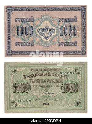 Papiergeld von Zar Russland. Foto von alten Banknoten aus Russland. Stockfoto