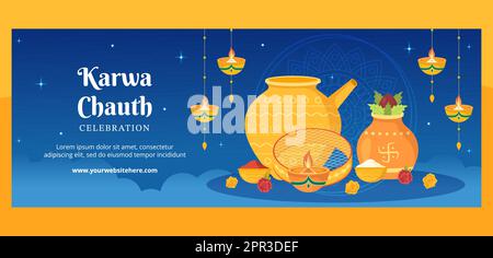 Karwa Chauth Festival Indian Cover Template Handgezeichnete Cartoon Flache Illustration Stock Vektor