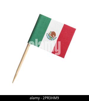 Kleine Papierflagge von Mexiko, isoliert auf weiß Stockfoto