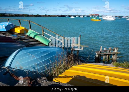 Boote im Hafen, Oamaru, Nord-Otago, Südinsel, Neuseeland Stockfoto