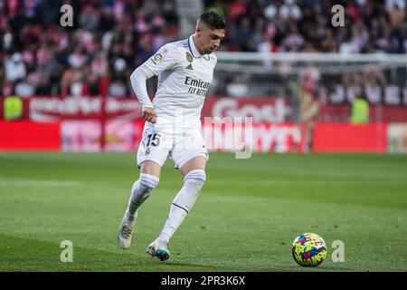 Girona, Spanien - 25. April 2023, Federico Valverde von Real Madrid während des spanischen Fußballspiels La Liga zwischen dem FC Girona und Real Madrid am 25. April 2023 im Montilivi-Stadion in Girona, Spanien - Foto: Irina R Hipolito/DPPI/LiveMedia Stockfoto