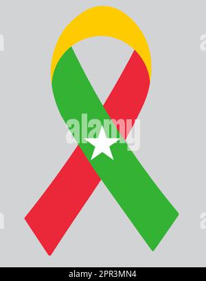 3D Flagge Myanmars auf dem Band. Stock Vektor