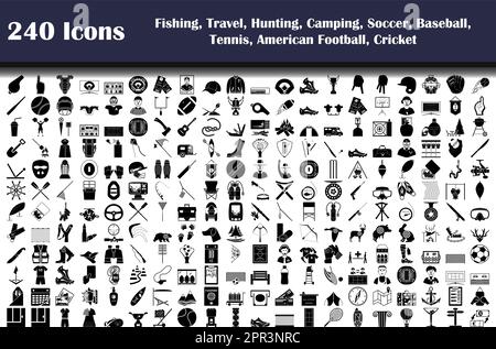 Angeln, Reisen, Jagen, Camping, Sport Icon Set Stock Vektor