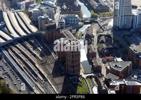 Luftaufnahme des Candle House Apartmentgebäudes in Leeds, West Yorkshire Stockfoto