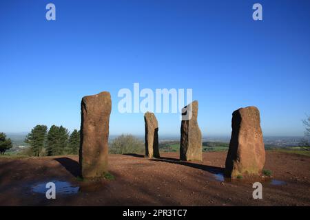 Die vier Steine auf dem Gipfel der Clent Hills, Worcestershire, England, Großbritannien. Stockfoto