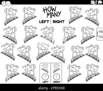 Zählen Sie die linken und rechten Bilder des Hundes, der auf der Piano-Malseite spielt Stock Vektor