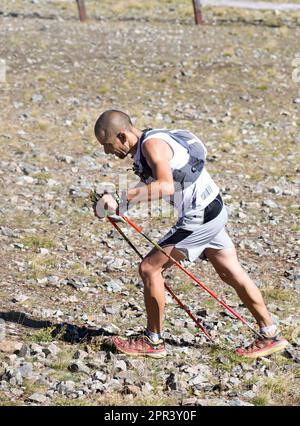 Ultra Tour 4 des Massifs. Trail-Running-Marathon UT4M. Rasen Sie durch die Berge um Grenoble, Frankreich. Vvbvanbree Fotografie Stockfoto