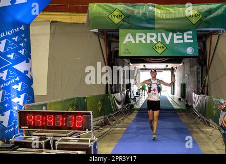 Ultra Tour 4 des Massifs. Trail-Running-Marathon UT4M. Rasen Sie durch die Berge um Grenoble, Frankreich. Vvbvanbree Fotografie Stockfoto