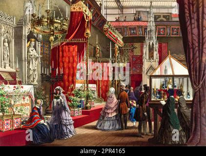 Ausstellung Medieval Court in der Großen Ausstellung 1851 in London, England, Illustration von Louis Haghe, 1854 Stockfoto