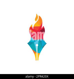 Design-Konzept des Fire Pen Vector Logos. Logo-Symbol für Hot-Writer-Vektor. Stock Vektor