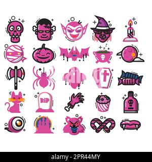 Set mit pinkfarbenen halloween-Ikonen Stock Vektor