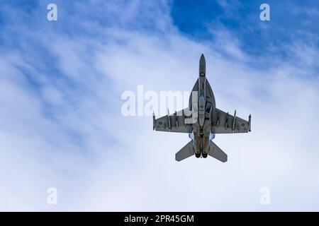 Royal Australian Air Force F/A-18F Super Hornet führt einen Flyover durch, Adelaide Australien Stockfoto