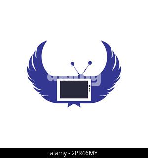 Fernseher mit Wing-Logo-Vektordesign. Stock Vektor