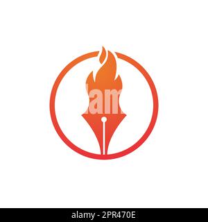 Design-Konzept des Fire Pen Vector Logos. Logo-Symbol für Hot-Writer-Vektor. Stock Vektor