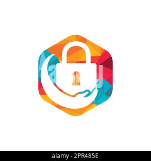 Design-Vorlage für das Vektor-Logo von Security Care. Vektordarstellung des Handlogos und des Schlosssymbols. Stock Vektor