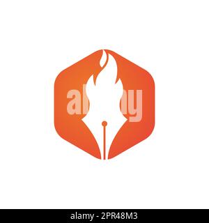 Design-Konzept des Fire Pen Vector Logos. Logo-Symbol für Hot-Writer-Vektor. Stock Vektor