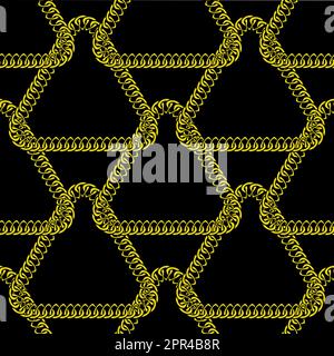 Goldfarbenes Nahtloses Muster mit handgezeichneter Kette. Perfekt für Tapeten, Webseiten-Hintergründe, Oberflächenstrukturen, Textilien. Isoliert auf schwarzem Hintergrund. Stock Vektor