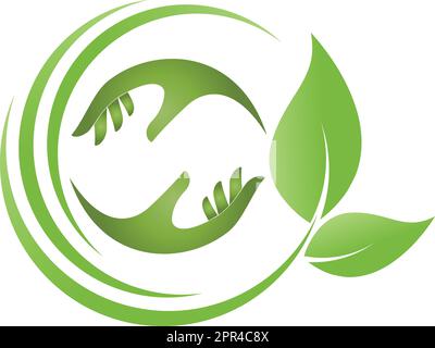Hände, Blätter, Wellness, Naturheilkunde, Gärtner, Logo Stock Vektor