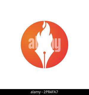 Design-Konzept des Fire Pen Vector Logos. Logo-Symbol für Hot-Writer-Vektor. Stock Vektor
