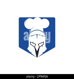Designvorlage für das Vektorlogo des Spartanischen Küchenchefs. Minimales Logo des Chefkämpfers mit Darstellung des Chefhut-Vektors. Stock Vektor