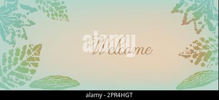 Banner Willkommen Herbststempel Aufdruck Blatt, horizontal. Stock Vektor