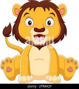 Cartoon funny lion sitting on white background Stock Vektor