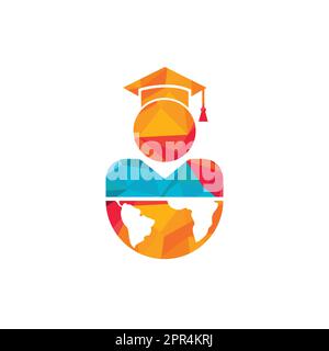 Designvorlage für Vektorlogo für den Bildungsbereich. Logo mit Globus- und Studentensymbolen. Stock Vektor