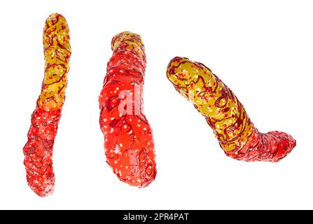 Spicy-Chili-Chamoy-Würmer Gummi isoliert auf weißem Hintergrund, hochwertige Details, 3D-Rendering Stockfoto