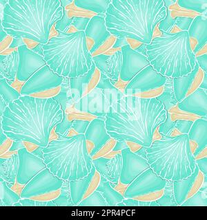 Muster Seashell handgemalte Kritzelzeichnung, blau-beige Pastelltöne. Stock Vektor