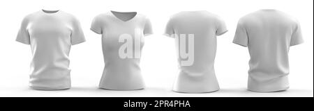 T-Shirt vorne-hinten, Mann und Frau isoliert auf weißem Hintergrund, hochwertige Details – 3D-Rendering Stockfoto