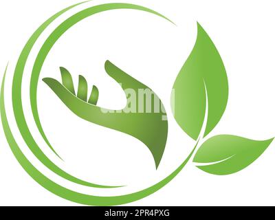 Hände, Blätter, Wellness, Naturheilkunde, Gärtner, Logo Stock Vektor