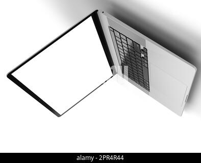 Realistischer Laptop – Notebook-Modell mit leerem Bildschirm für Ihre Konstruktion, isoliert auf weißem Hintergrund, hochwertige Details – 3D-Rendering Stockfoto