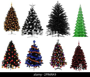 Set aus weihnachtsbaum, isoliert auf weißem Hintergrund, Details hoher Qualität - 3D-Rendering Stockfoto