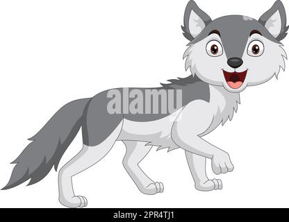 Ein Cartoon-lächelnder Wolf auf weißem Hintergrund Stock Vektor
