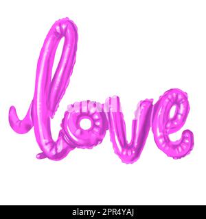 Rosa Ballon-Inschrift LIEBE. Realistische Illustration des Valentinstages Stockfoto