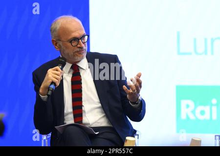 Rom, Italien. 26. April 2023. Während der Pressekonferenz zum Konzert am 1. Mai, bei Studies of the RAI Italian Radio Television, 26. April 2023, Rom, Italien Kredit: Live Media Publishing Group/Alamy Live News Stockfoto