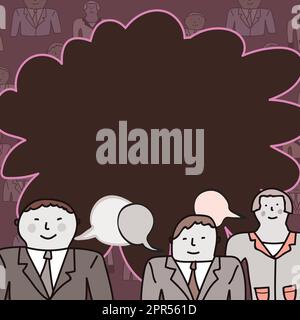 Geschäftsleute Kommunizieren Und Brainstorming Zu Meetings Durchführen. Drei Kollegen Diskutieren Über Wichtige Neuigkeiten. Führungskraft, Die Ihren Kollegen Neue, Brillante Ideen Vermittelt. Stock Vektor