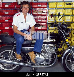 Barry Sheene fotografierte 1979 auf einem Motorrad Stockfoto