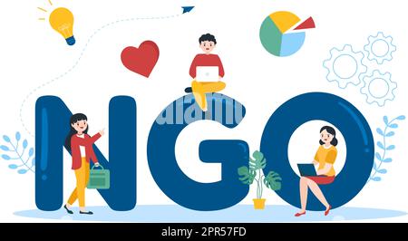 NGO oder nicht-Regierungsorganisation, um spezifische soziale und politische Bedürfnisse in Vorlage zu erfüllen Handgezeichnete Cartoon flache Illustration Stock Vektor