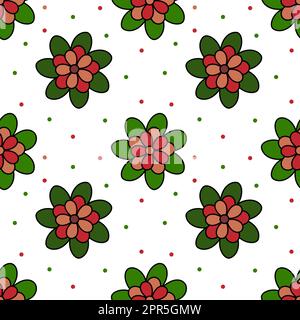 Verleihen Sie Ihren Designs einen Hauch von Eleganz und Charme mit diesem atemberaubenden, nahtlosen Blumenmuster mit Punktmuster. Mit einem wunderschönen Blumenmuster Stockfoto