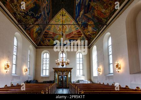 Reich dekoriertes Interieur der Domkirke-Kirche in Oslo, Norwegen, Europa Stockfoto