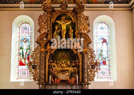 Reich dekoriertes Interieur der Domkirke-Kirche in Oslo, Norwegen, Europa Stockfoto