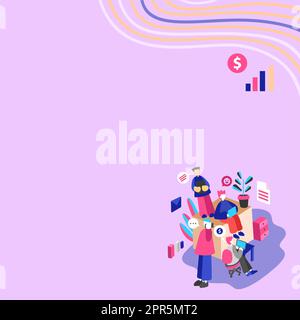 Geschäftsleute, Die Auf Lap Tops Zusammenarbeiten, Einer Telefoniert. Gruppe Von Vier Freunden Im Büro, Die Arbeiten, Zwei Am Computer, Andere Am Handy, Letzte Anordnung Von Dokumenten. Stock Vektor