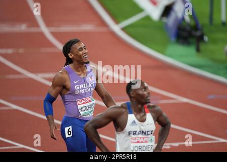 Alex Haydock-Wilson nimmt an den 400 Metern der europäischen Leichtathletik-Meisterschaft 2022 in München Teil. Stockfoto