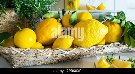 Zitrusfrüchte in einem Korb Stockfoto