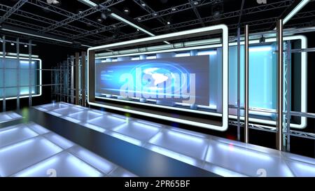 Virtual TV Studio-Set. Grüner Bildschirmhintergrund. 3D Rendering Stockfoto